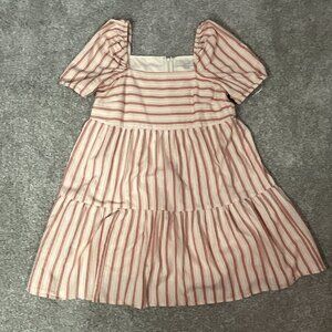 Loft Puff Sleeve Mini Dress Womens 4 Square Neck Cottage Babydoll Striped Tiered